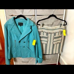 Size 8 Blue Etcetera Wool Blend Blazer with matching Size 6 Etcetera Tweed Skirt